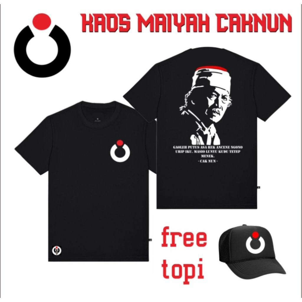 Kaos CAK NUN Bonus Topi Maiyah Hitam Premium Cotton