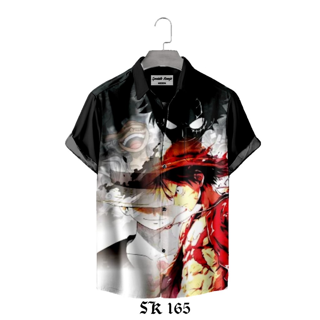 Kemeja Kasual Pria Series Anime One Piece Monkey D. Luffy Gear 5 A-165 Lengan Pendek & Panjang