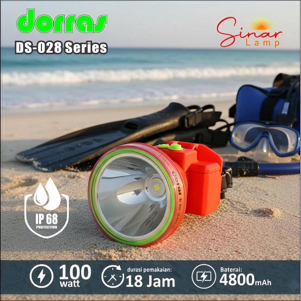 Senter Kepala Dorras DS-028 100Watt Cahaya Putih Super Terang Baterai Tahan Lama - Waterproof