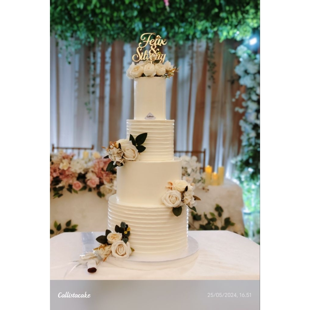 Callista Cake - Cake Wedding White & Gold Wedding Cake 4 tier / Cake Buttercream / Cake Wedding Cant