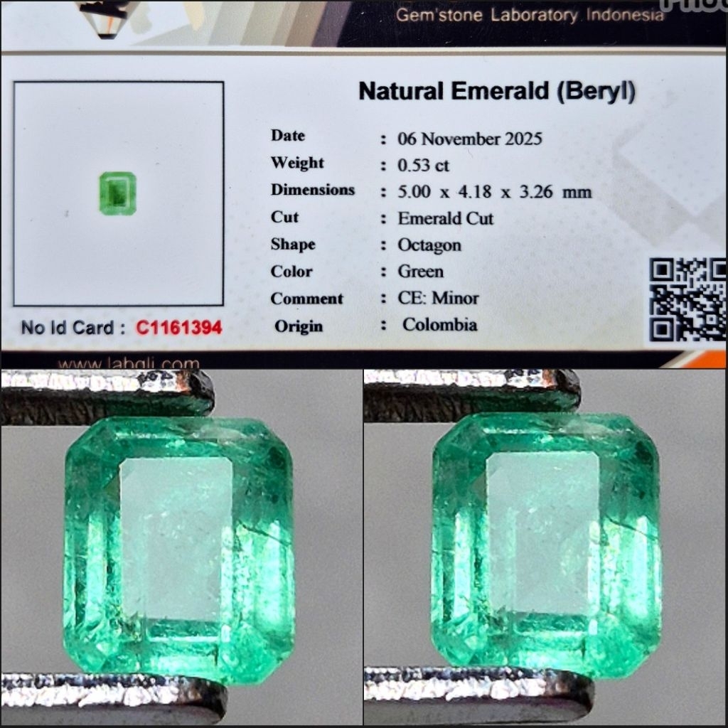 Zamrud Colombia minor Natural Emerald Beryl Top HQ Kristal Clean Memo Lab
