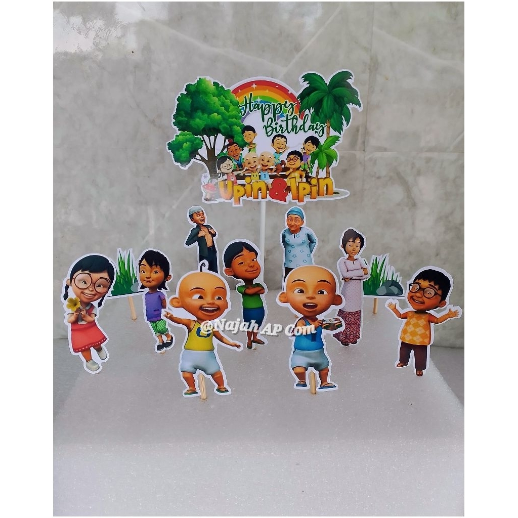 Topper Upin Ipin / Topper cake karakter Upin Ipin / Topper Happy Birthday / Topper kue Ulang Tahun
