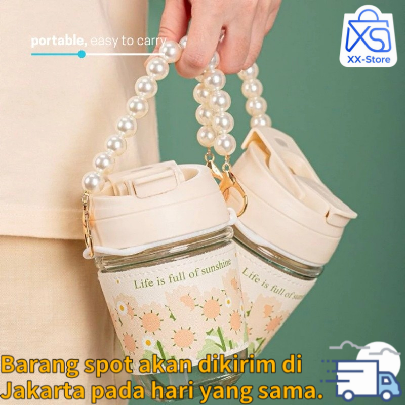Gelas Kaca Tahan Panas / Botol Minum Kaca Aesthetic / Tumbler Kopi Kaca / Gelas Kaca Simple 350ml