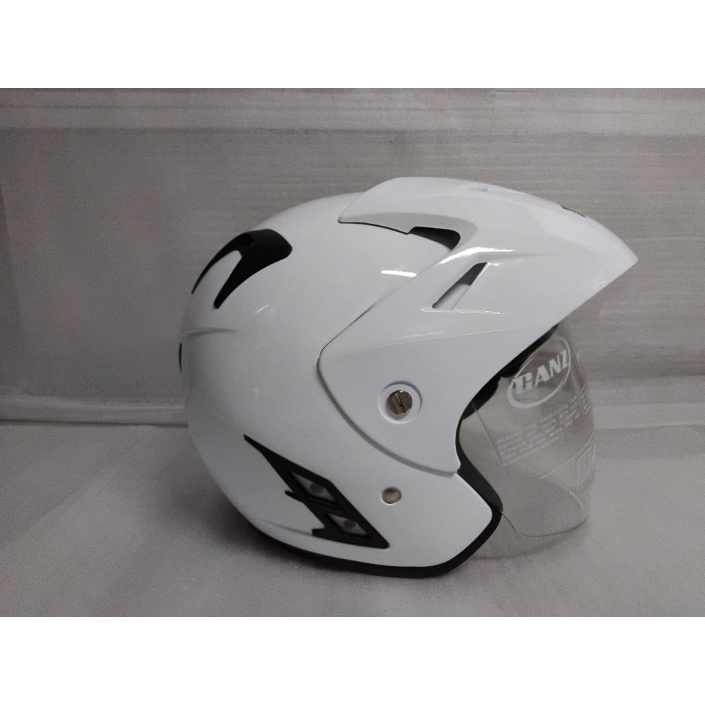 Helm Ganz / Helm R39 Polos Super White Gloss Visor Transparan Size L