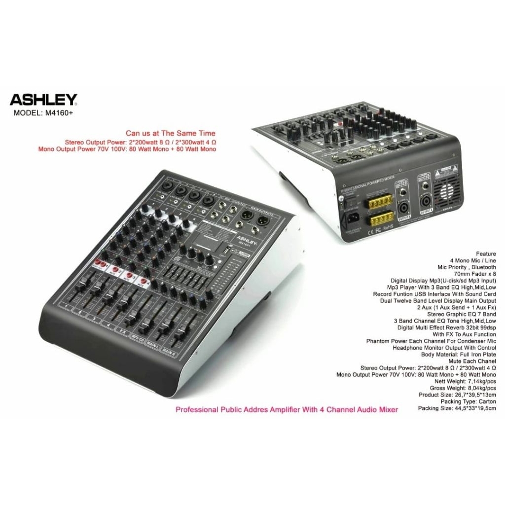 ASHLEY M4160+ Power Mixer Amplifier Karaoke 4 Channel
