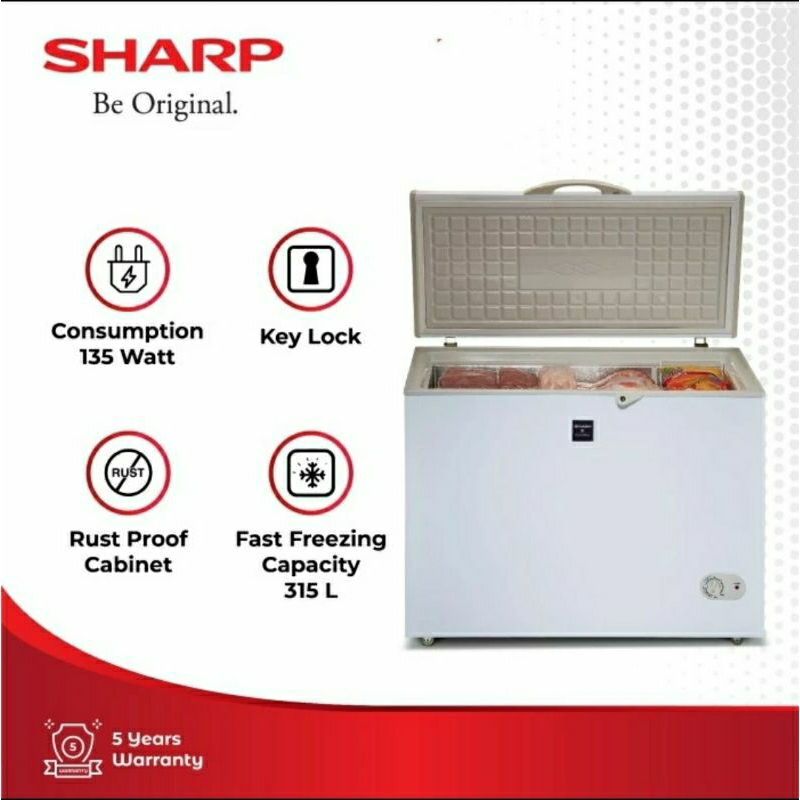 SHARP Chest Freezer FRV-300 315L Fast Freezing Anti Karat Roda Kunci Pintu Putih