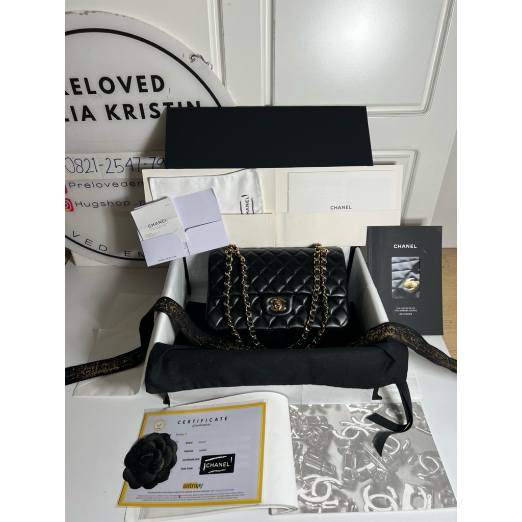 nego preloved Madium Lambskin black Lambskin GHW Double Flap Bag authentic