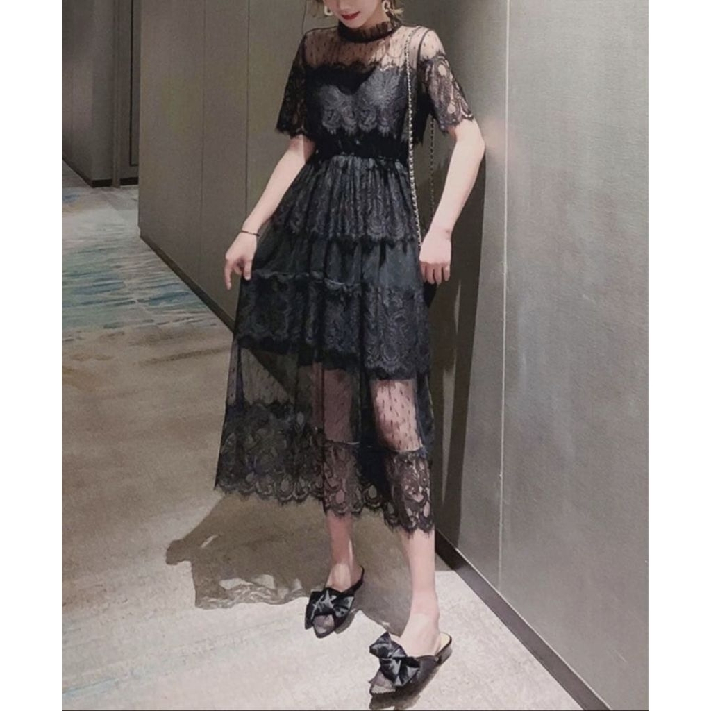 Black Lolita Brukat Dress Umpak-Umpak