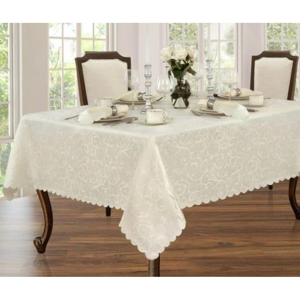 Taplak meja polos bahan kain nilon polyester/ damask 4-6 kursi