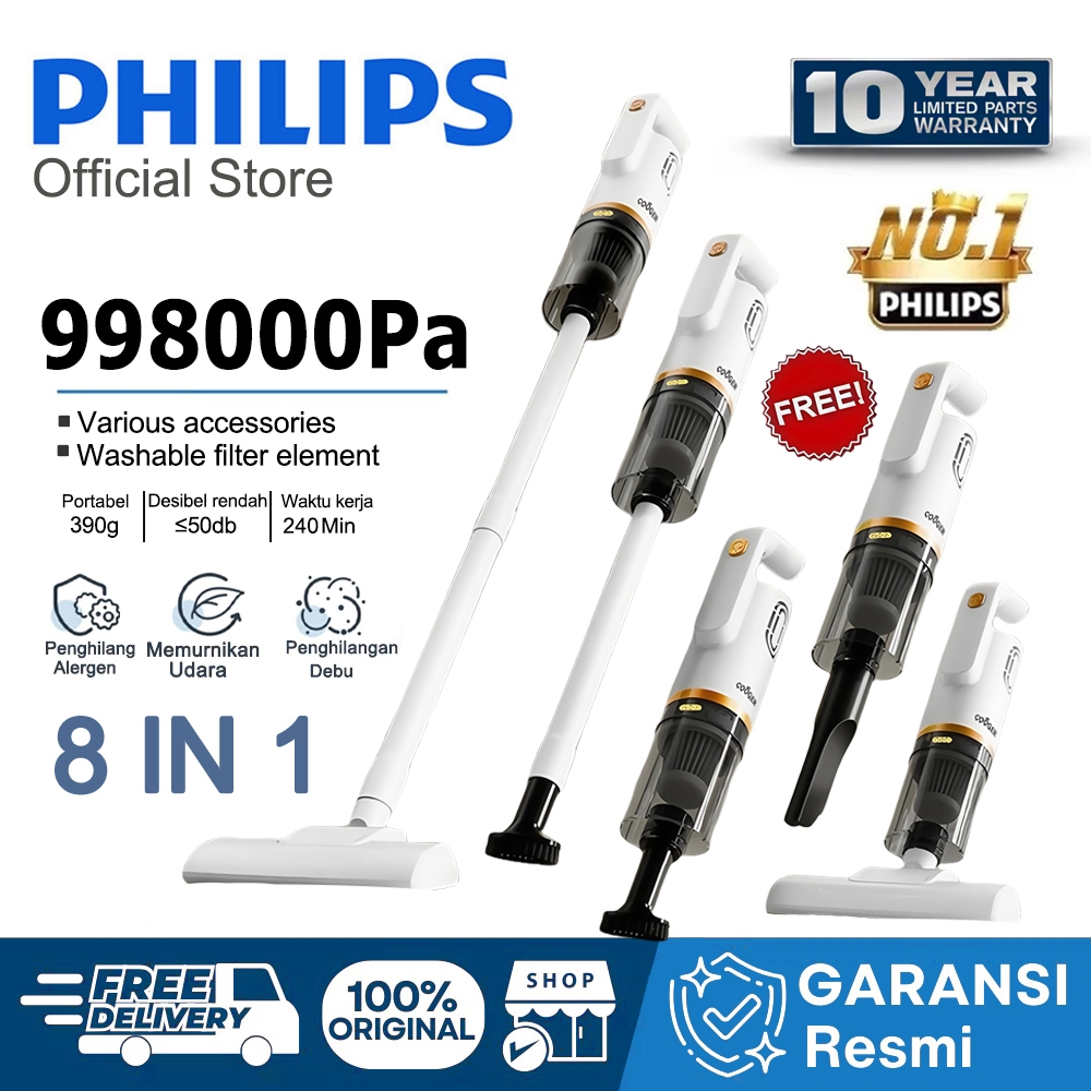 PHILIPS 998000Pa Vacum Cleaner Penyedot Debu 8 IN 1Cordless Portable Mini Penyedot Debu Garansi 5 ta