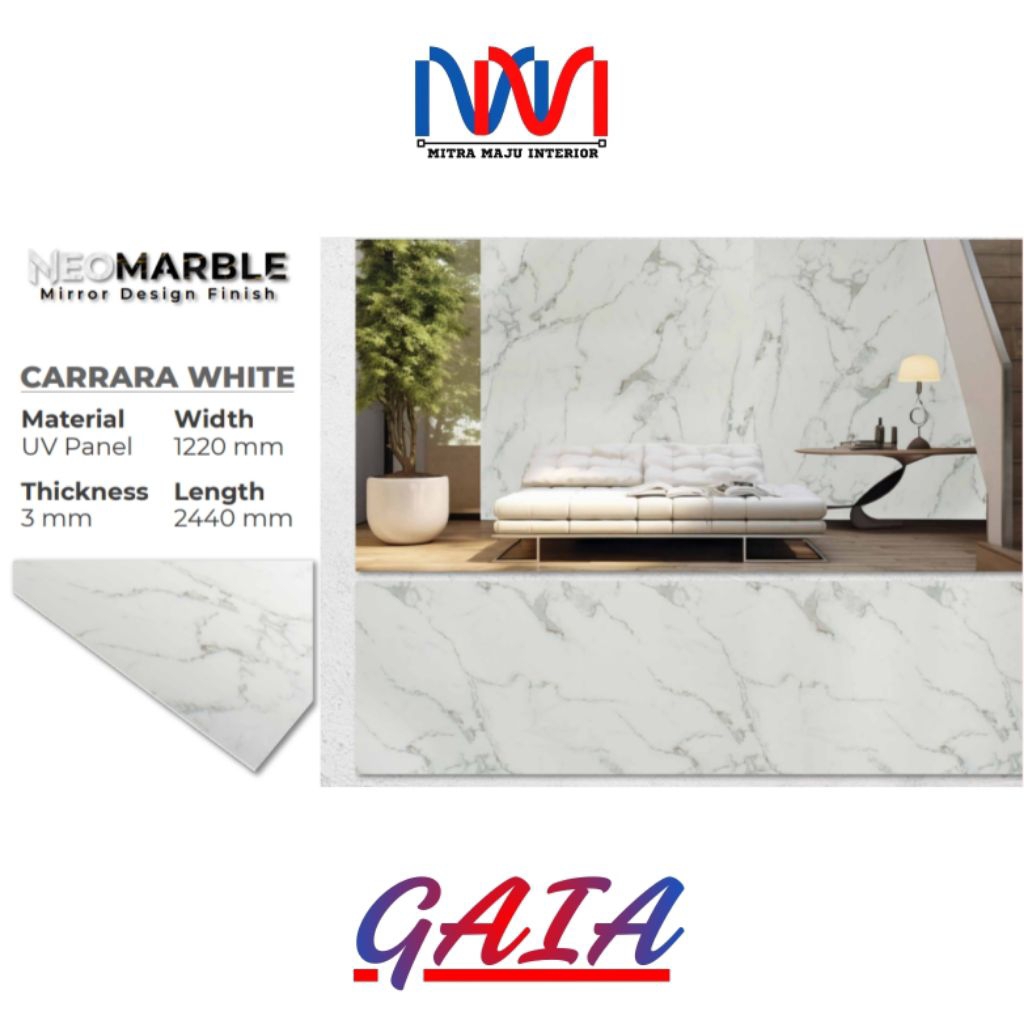 NeoMarble Carrara White PVC Panel Papan Lembaran Motif Corak Marmer Interior Dinding