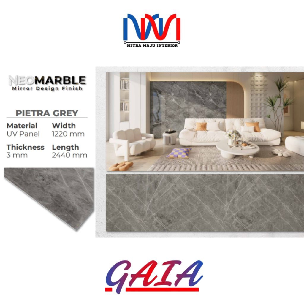 NeoMarble Pietra Grey PVC Panel Papan Lembaran Motif Corak Marmer Interior Dinding