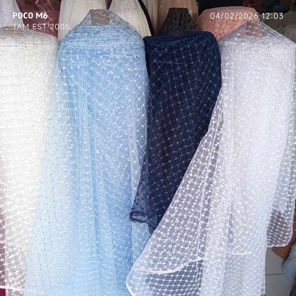HARGA/0,5 M | KAIN TILE BORKAT PREMIUM MEWAH | KAIN BRUKAT TILLE BORDIR | BAHAN BURKAT TILE TIMBUL