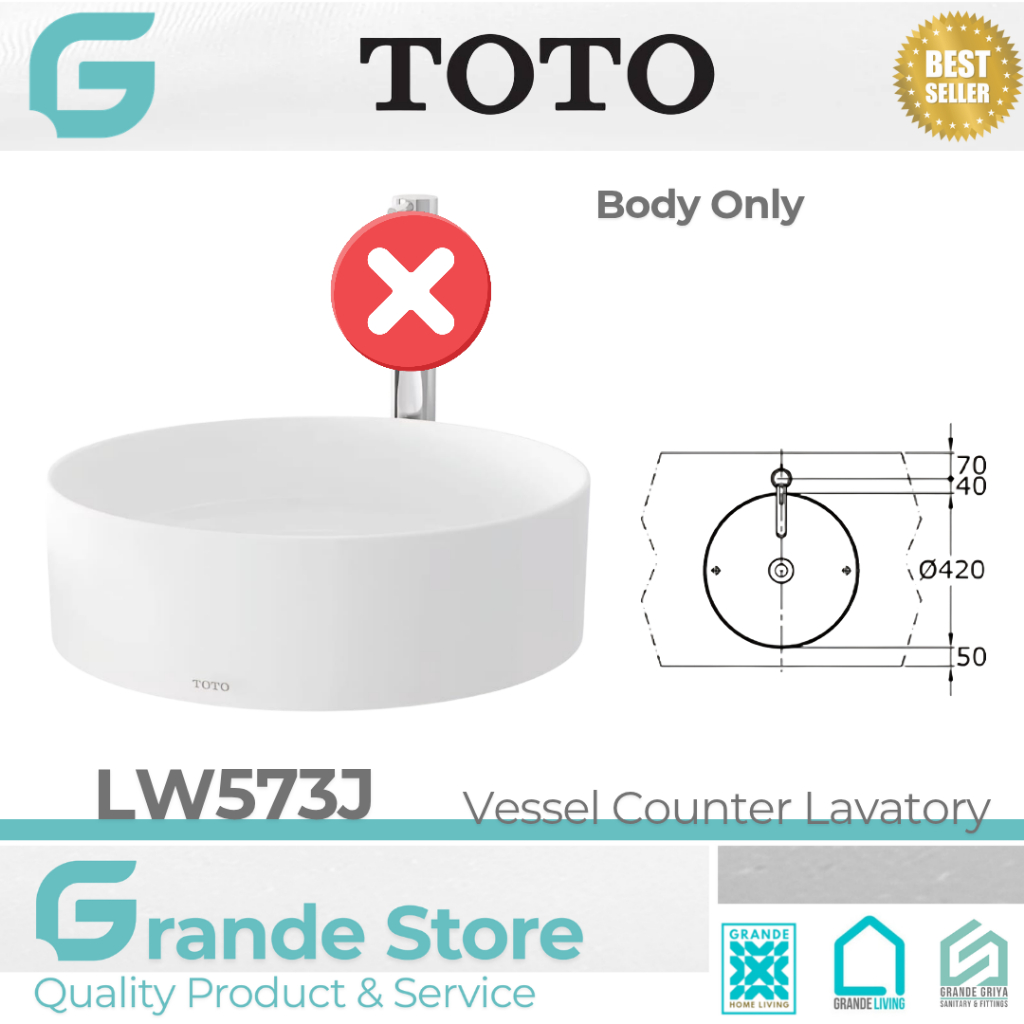 TOTO Wastafel Meja Keramik LW573J Console Lavatory LW 573 J Body Only