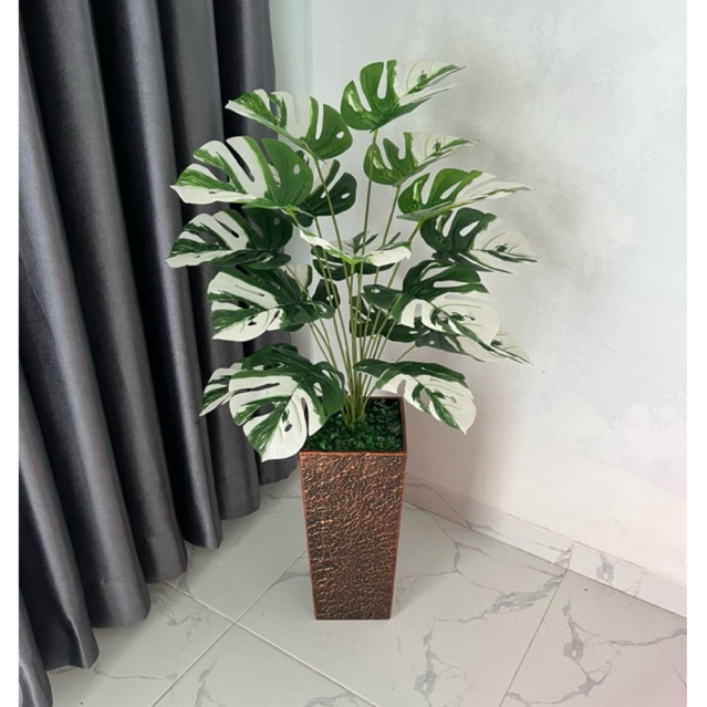1Set Monstera VARIGATA 18daun POT KAYU artificial