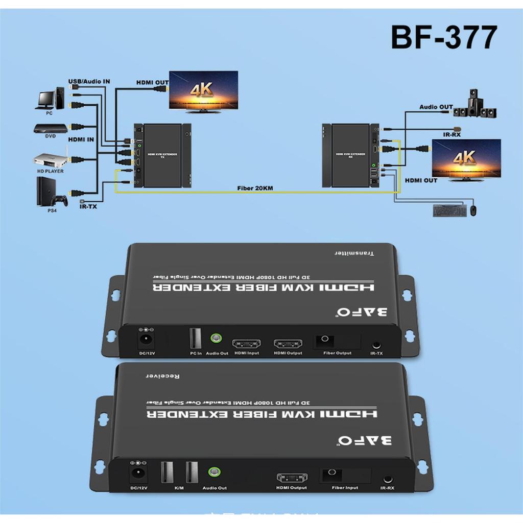 KVM HDMI Extender over Fiber Optic (support 20km) BAFO BF-377