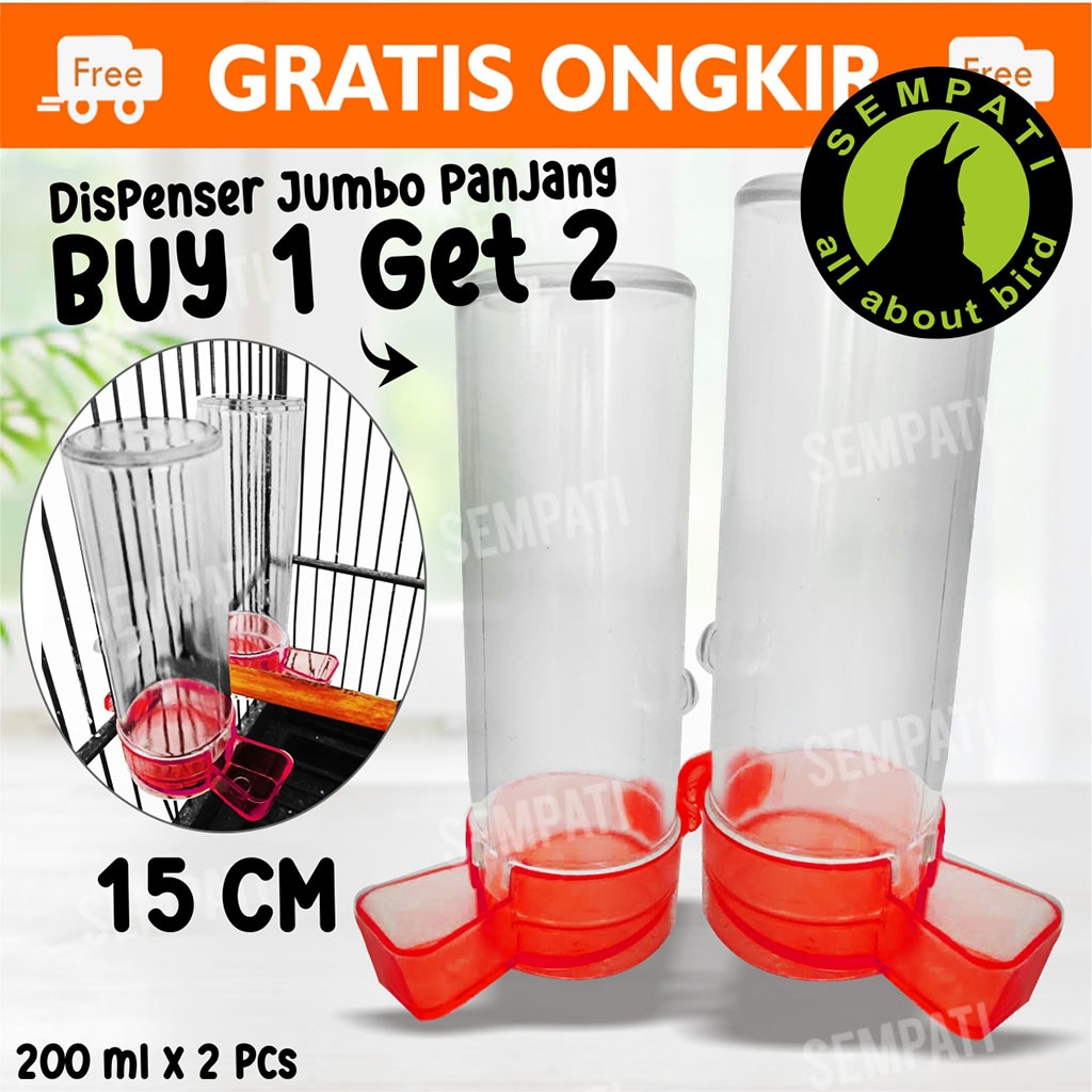 SEMPATI Dispenser Burung Tabung Panjang Pasang Dalam Sangkar Ternak Batre Kenari Dispenser 1 set Isi