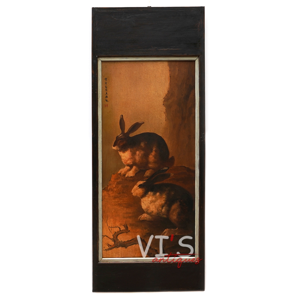 Lukisan Anonim Kelinci Oil On Plywood Antik Kuno