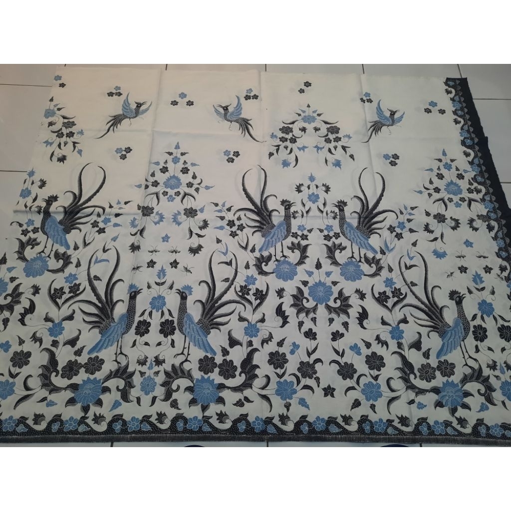 Batik kain panjang katun full tulis motif burung biru putih dan merah putih bktnu0244 uk 240cmx100cm