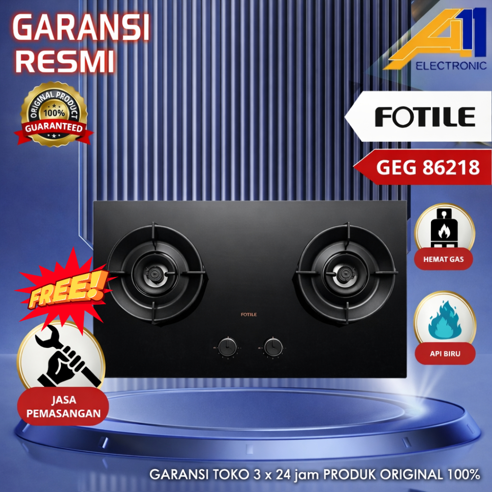 FOTILE Kompor Gas Tanam GEG 86218 / GEG86218 Black Glass 2 Tungku