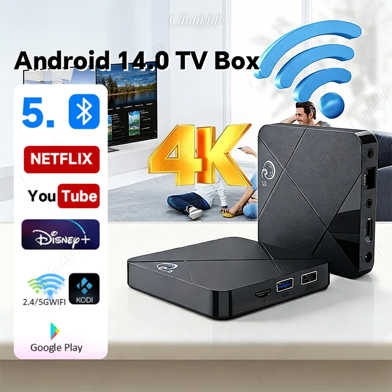 Baru Pro Android Tv Box 2.4&5G Dual Band WiFi Smart Kotak Android 14.0os Bluetooth STB 4K Full HD 8g