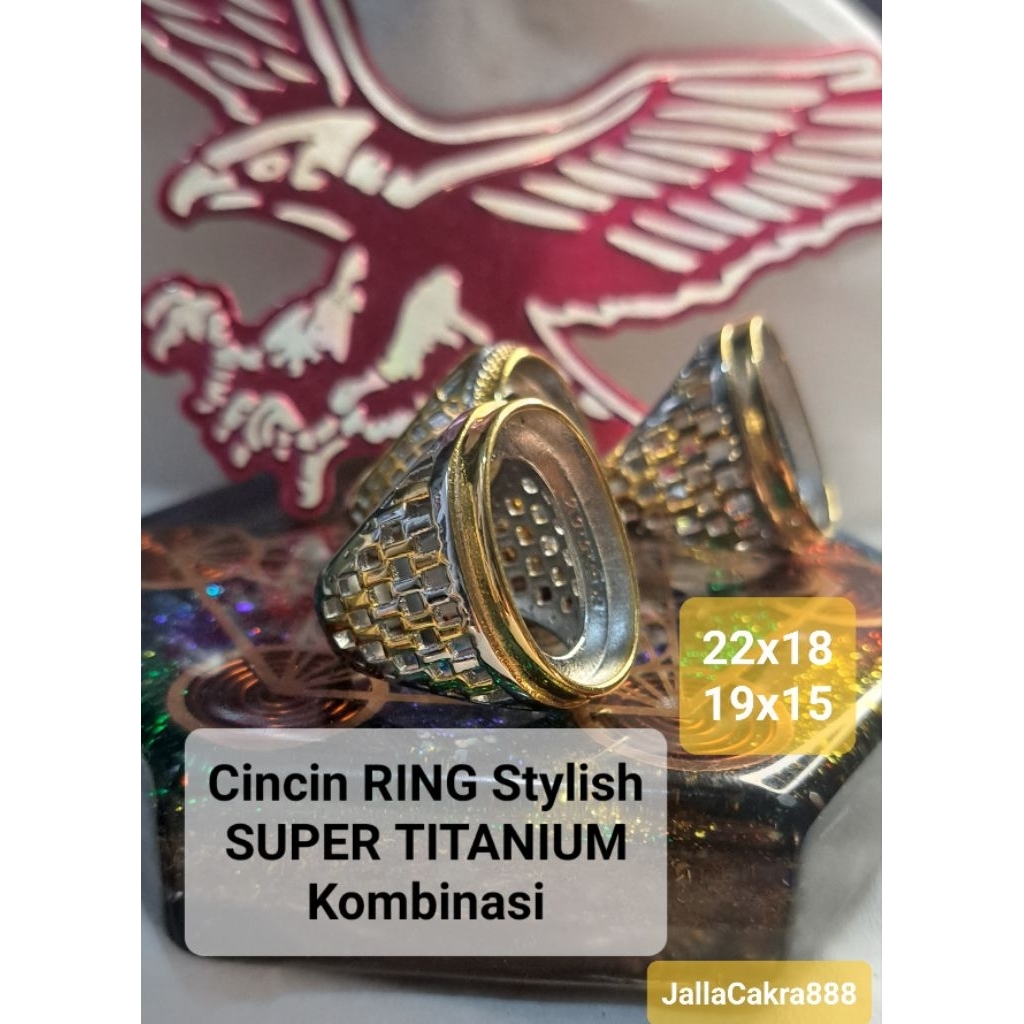 CINCIN Stylish RING TITANIUM SUPER Kombinasi Stainless Untuk Batu Permata dan Batu Akik Emban Pria C