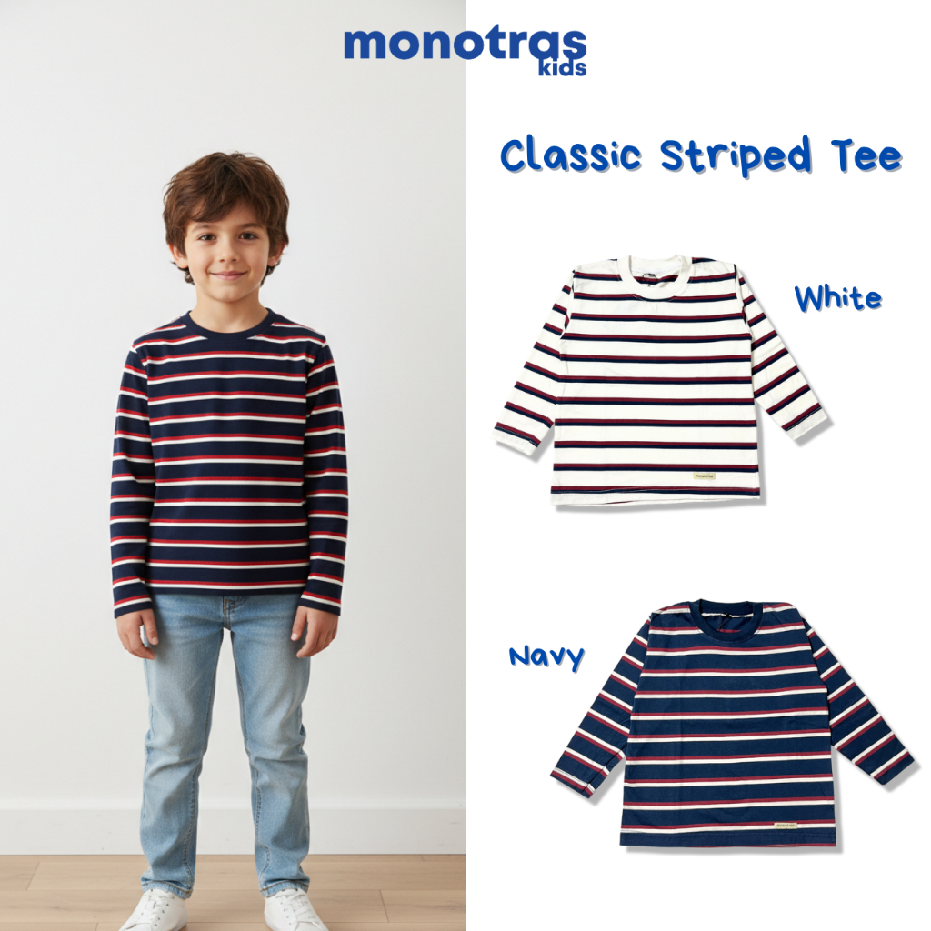 MONOTRAS KIDS Kaos Salur Anak Premium Kaos Garis Anak Laki Laki dan Perempuan Usia 1-12 Tahun