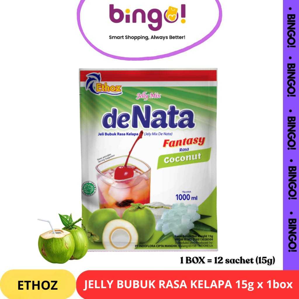 ETHOZ DeNata Jelly Powder / Tepung Jeli Kelapa Nata Bubuk 15gr - 1000ml 1 Box (Isi 12 pcs)