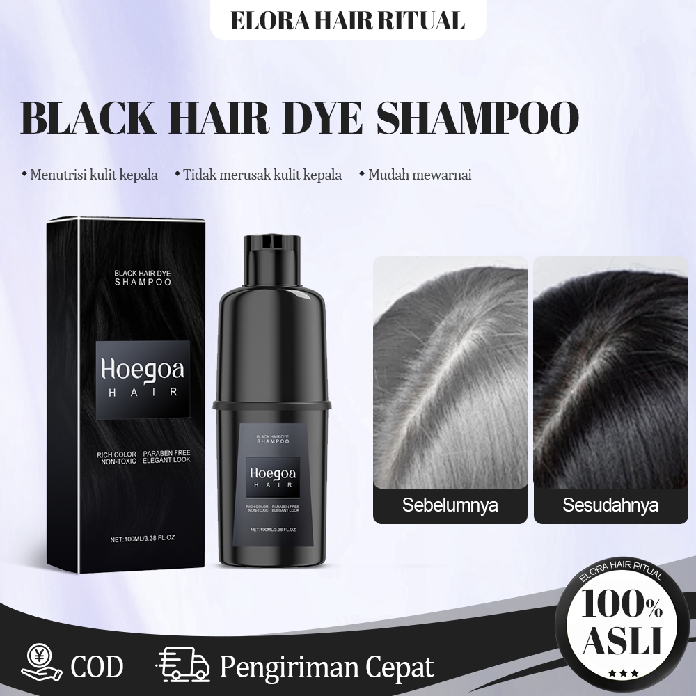 Hoegoa Black Hair Dye Shampoo 100ml Sampo Pewarna Rambut Shampo Penutup Uban Hair Coloring Shampoo H