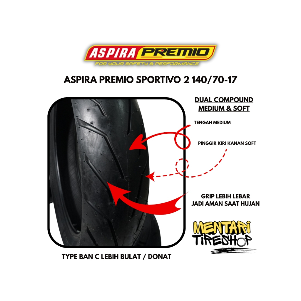 BAN ASPIRA PREMIO SPORTIVO 2 140/70-17 MEDIUM COMPOUND 140 70 17 TUBELESS PRODUKSI TAHUN TERBARU