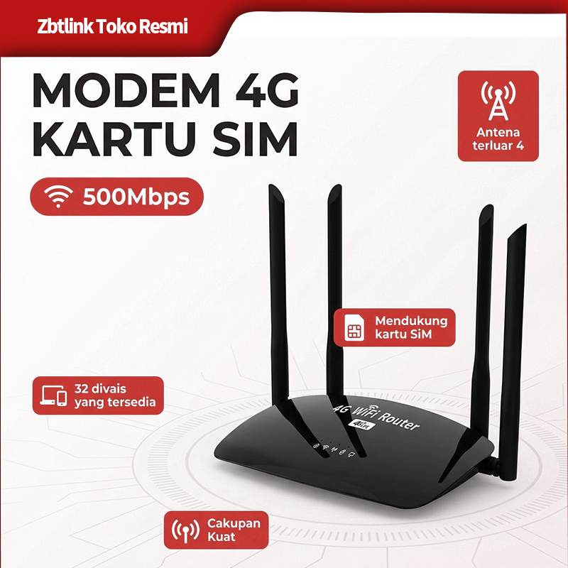 Toko Resmi Zbtlink Router 4G LTE 500Mbps dengan Dukungan Kartu SIM – Colok Kartu SIM Langsung Online