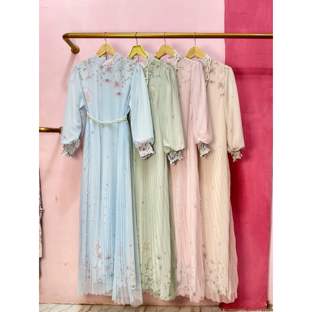Dress gamis selina ceruty + tulle plisket