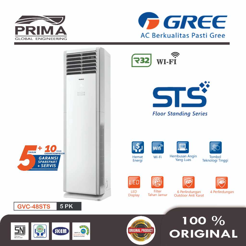 GREE AC Floor Standing 5PK - Non-Inverter - Dengan Smart WIFI dan LED Display - STS Series Model GVC