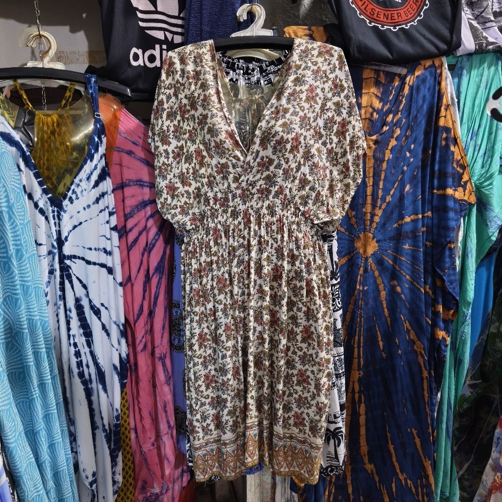 [BANTU UMKM BALI] Dress V-Neck Bali Floral / Bohemian Rayon Dress Bunga
