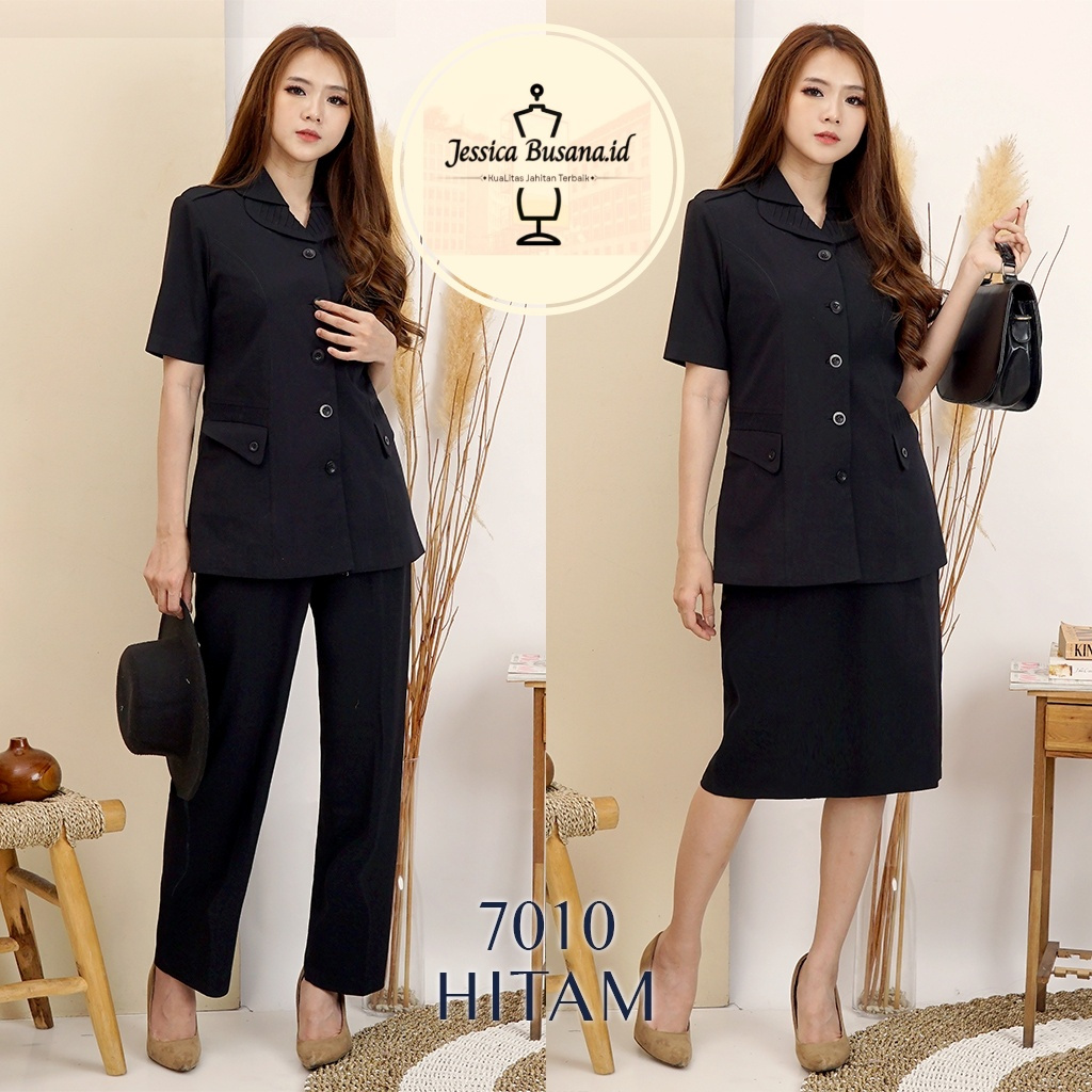 Blazer PNG Guru Seragam Wanita Kerah Jas Lebar Lengan Pendek dengan Lipatan Stelan ROK PENDEK / CELA