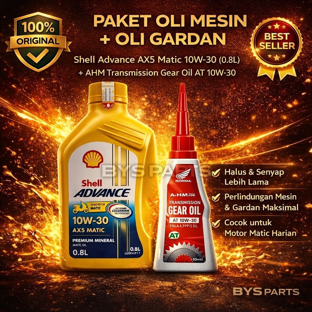 Paket Oli Shell AX5 Matic + Oli Gardan | Oli Motor Matic Original