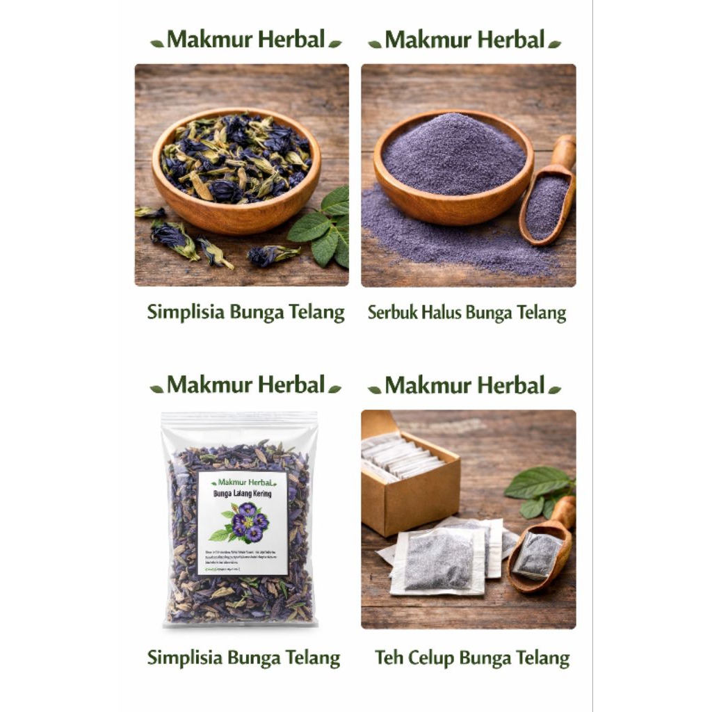 simplisia bunga telang - bunga telang kering - teh bunga telang - serbuk bunga telang