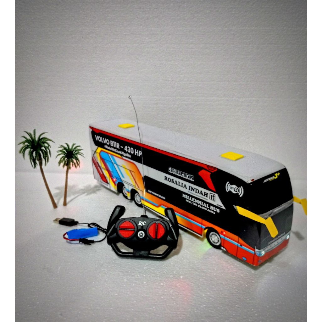 Mainan Miniatur Bus Ukuran Jumbo Remot kontrol Klakson telolet basuri full led