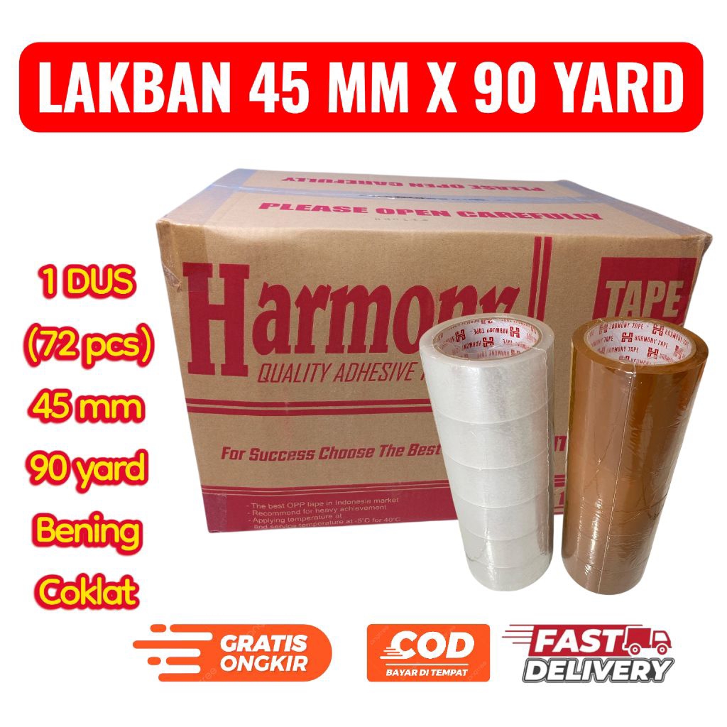 ( 1 DUS) LAKBAN 90 YARD 1DUS/ LAKBAN BENING/ LAKBAN COKLAT/ LAKBAN 45MM X 90YARD