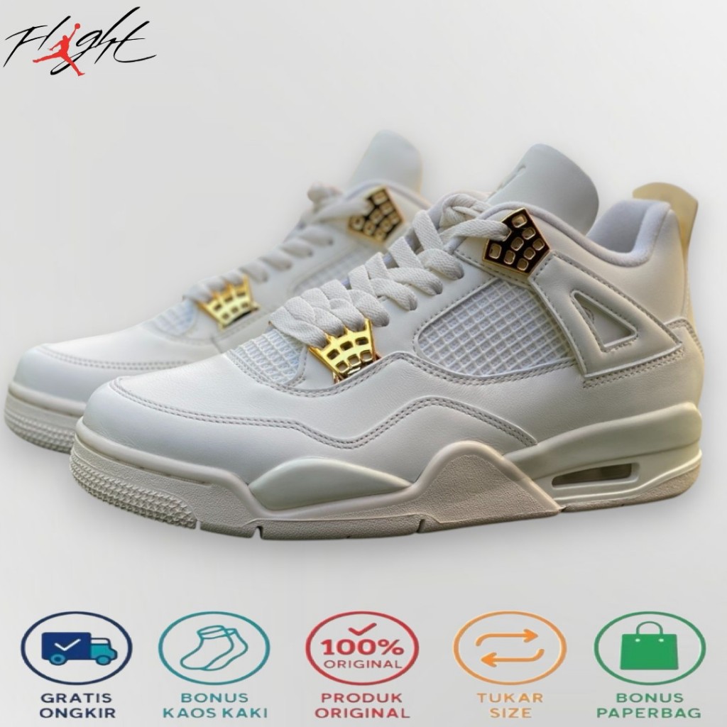 sepatu basket Air Jordan 4 Retro 'White & Gold' BNIB