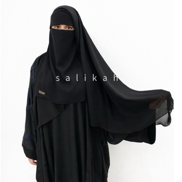 Salikah - Cadar Yaman Poni Long Bahan Sifon Silk Jetblack