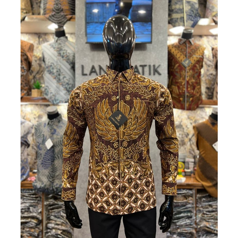 Lano Batik Sutra Tulis Prada - Garuda - Batik Sutra - Baju Batik Pria - Kemeja Batik Pria - Kemeja B