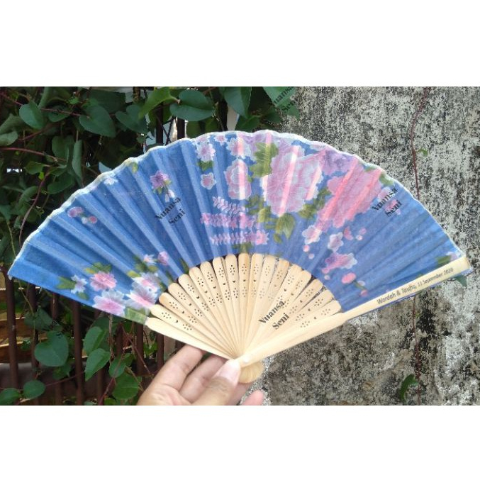 Souvenir Kipas Jepang Kipas Kain Motif Cantik Gagang Kayu Kipas tangan gagang bambu polos souvenir p