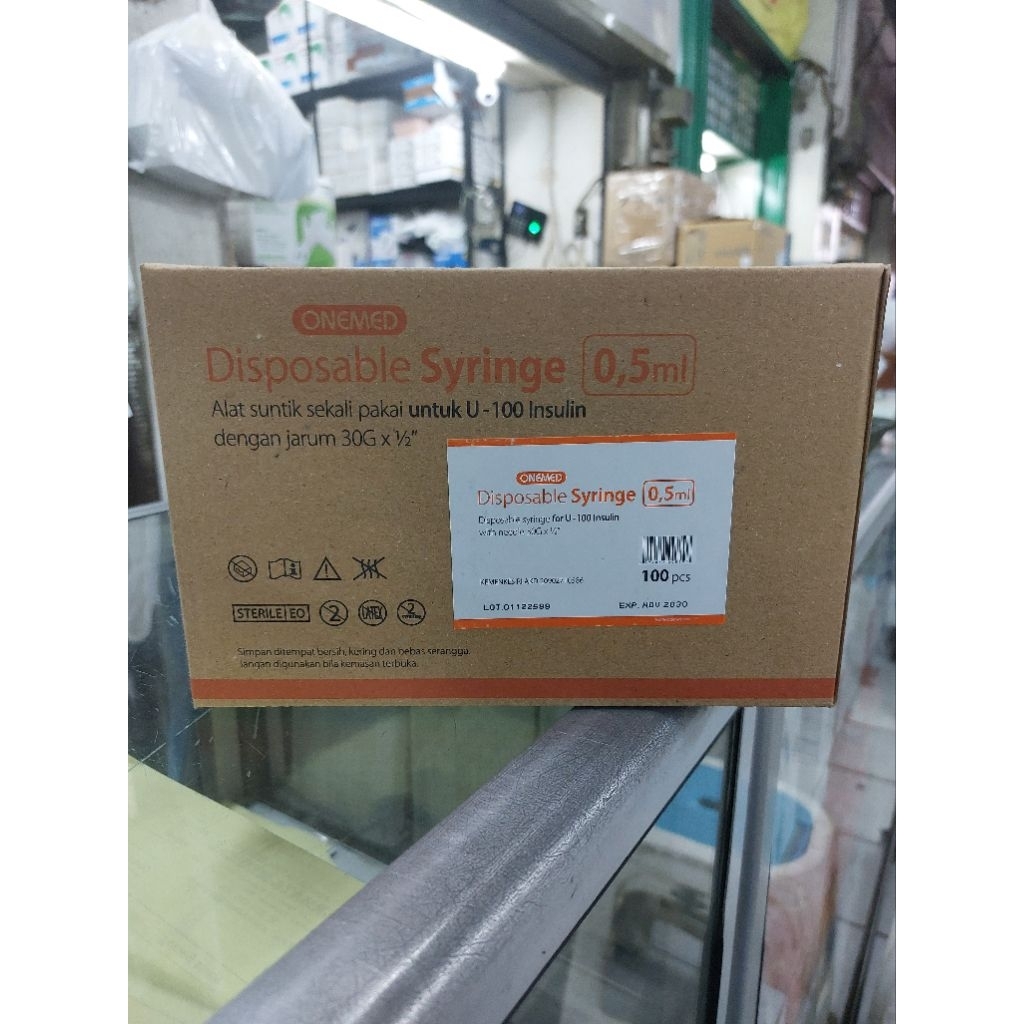 Disposable syiringe onemed 0,5ml U - 100 insulin 30G x 1/2" Box 100 Pcs