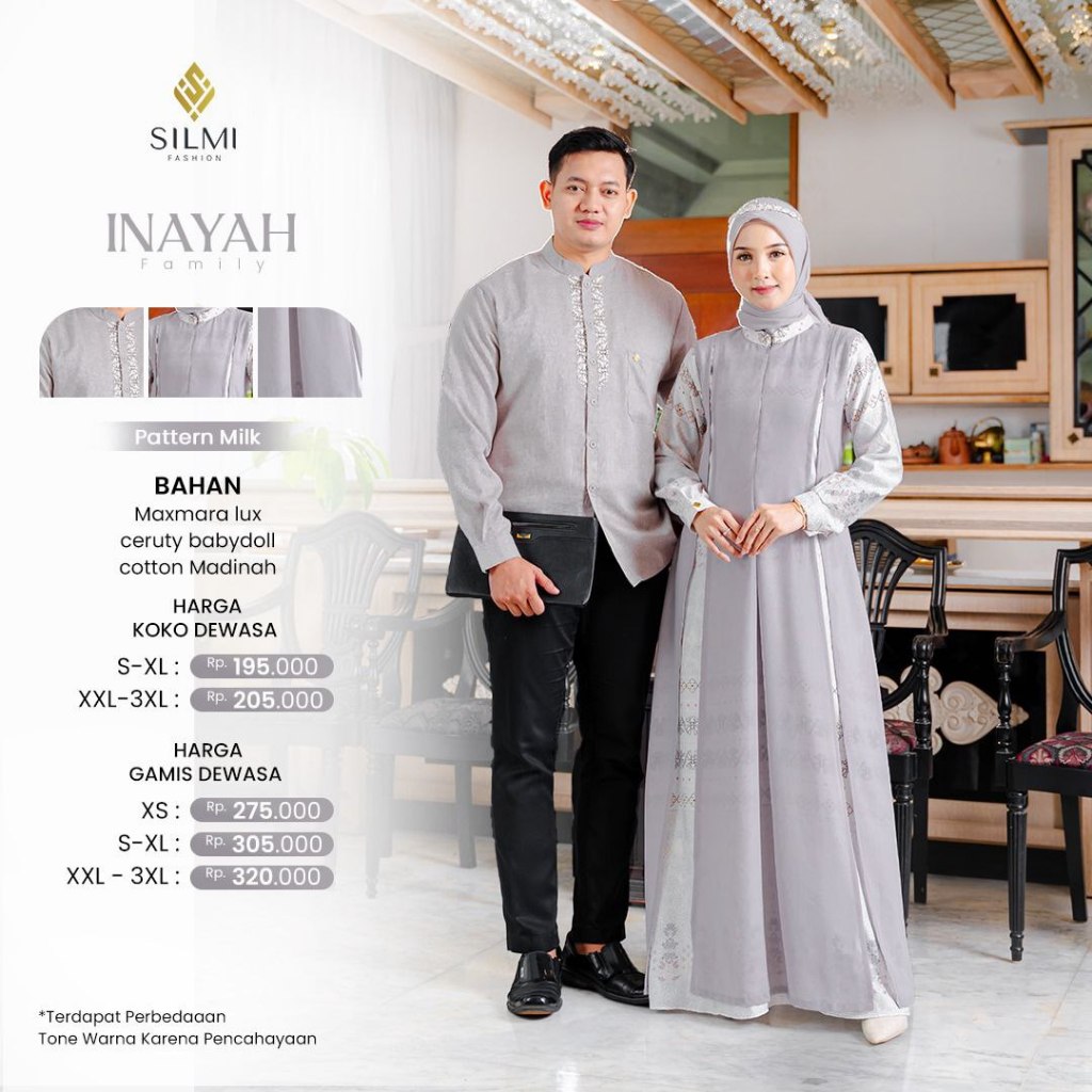 SILMI Baju Couple Keluarga Gamis Koko Dewasa Motif Print Pastel Dior Silk Couple Terbaru 2026