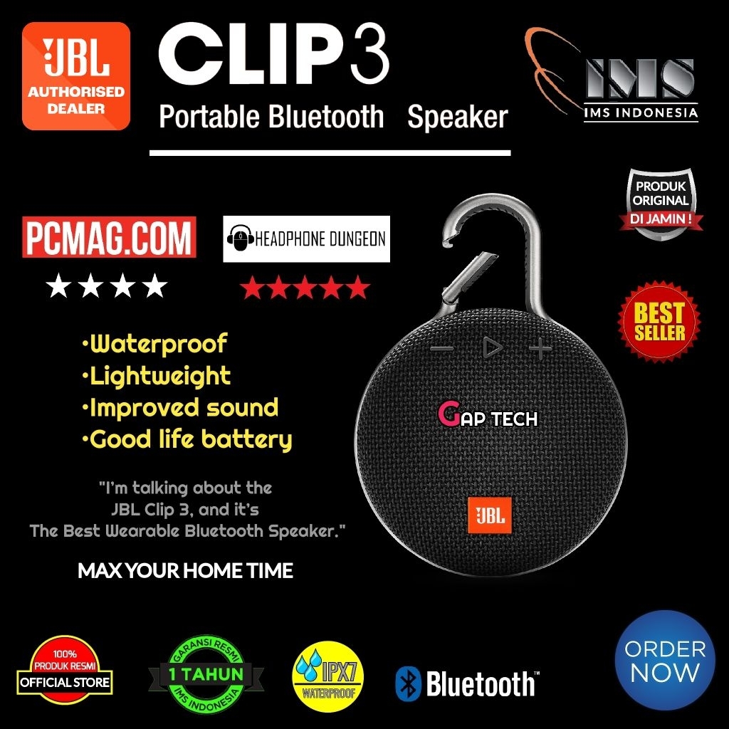 JBL Clip 3 / Clip3 Portable Waterproof Wireless Bluetooth Speaker Original