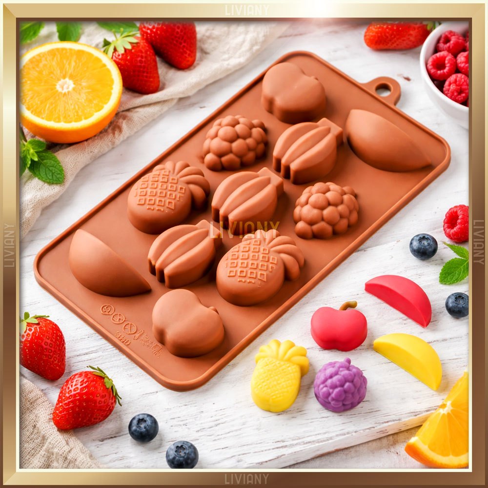 Cetakan Coklat Kue Puding Silikon Buah Pisang Nanas Anggur, Silicone Mold Mini Fruit 11 Cavity