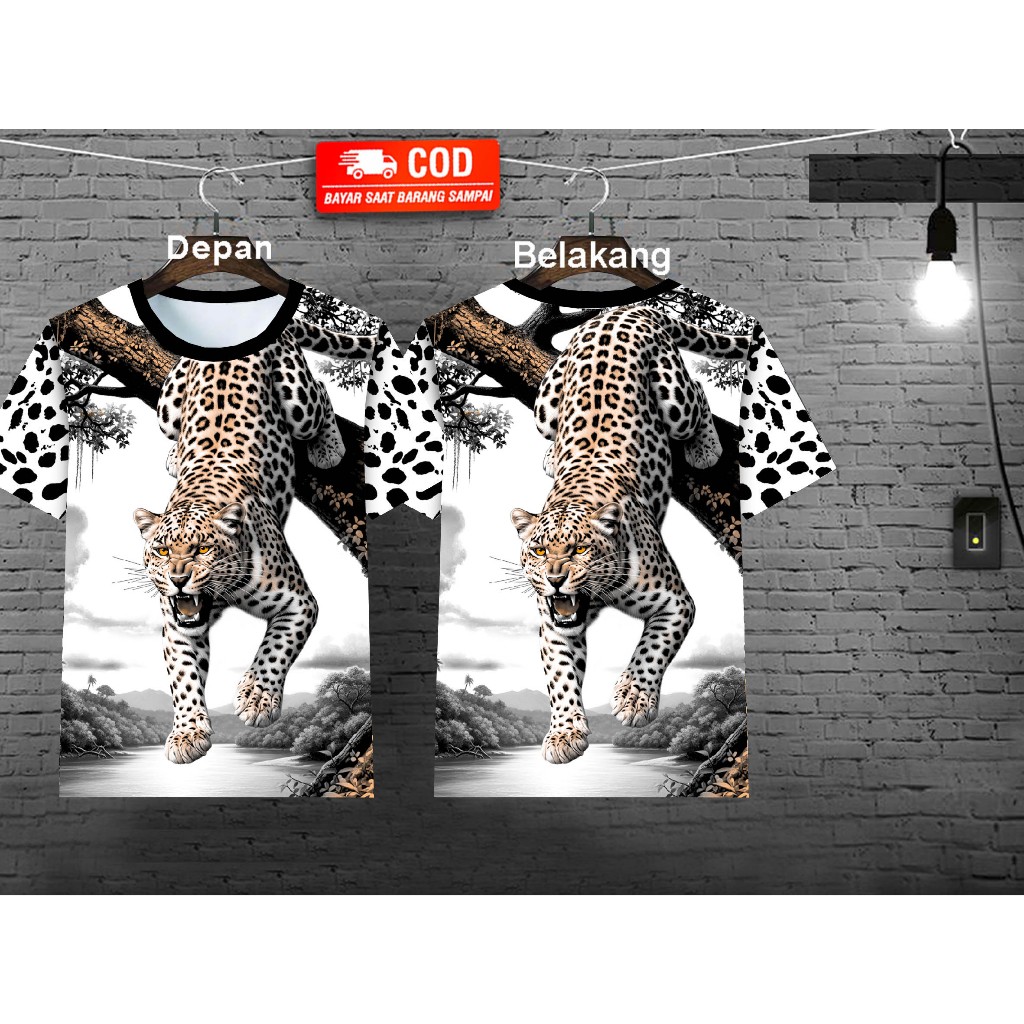 Kaos Distro Cowok Motif Macan Depan Belakang ada Sablon Untuk Pria Dewasa