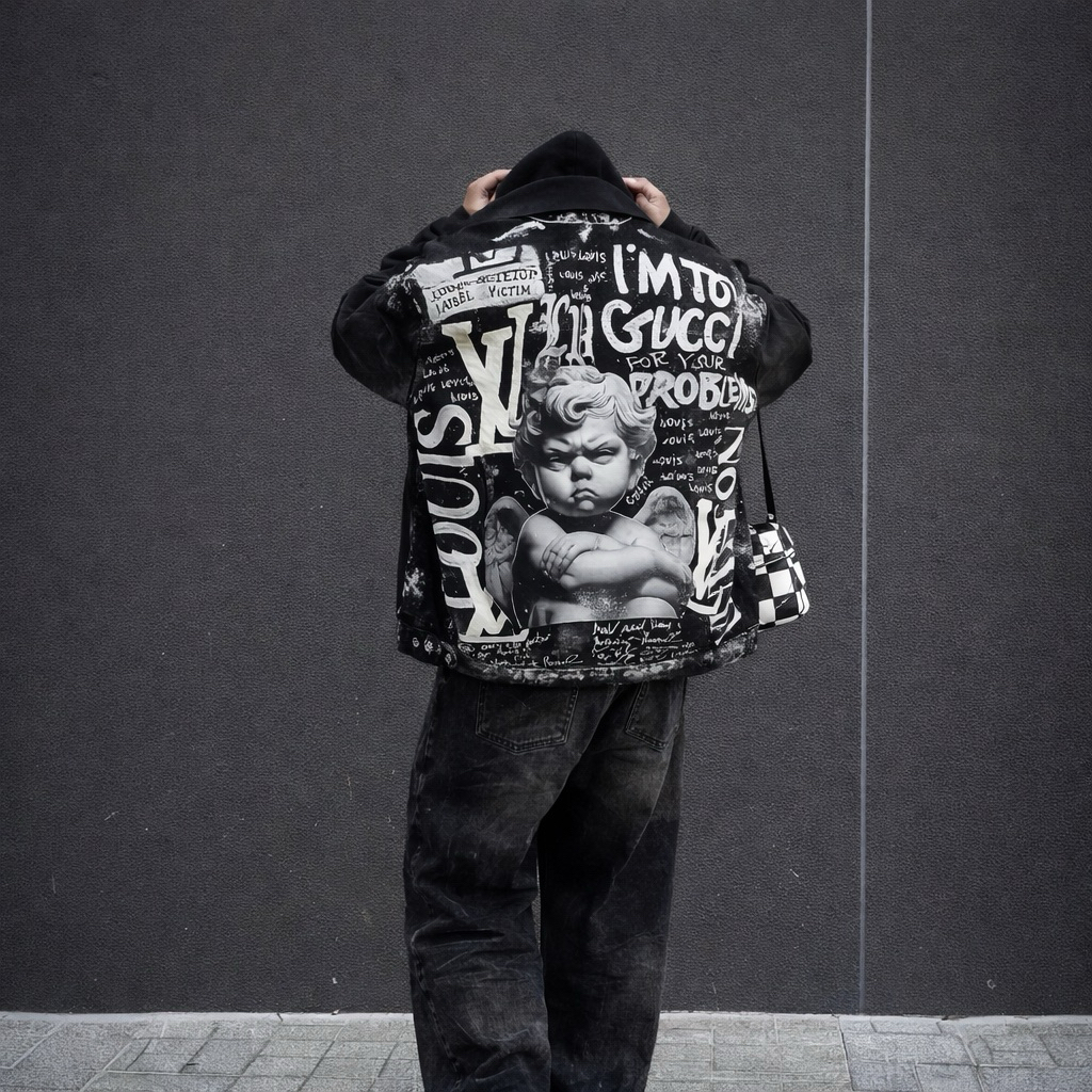 Jaket Denim Custom Luxury Streetwear Oversize | Jaket Jeans Lukis Premium