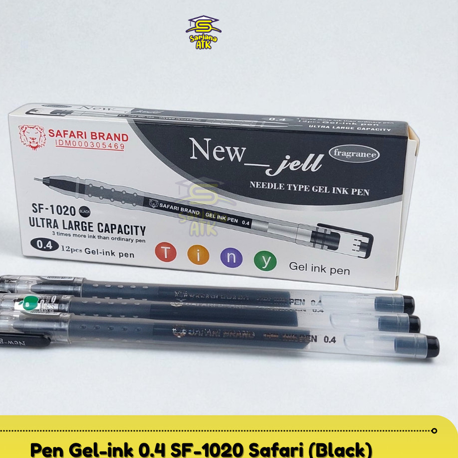 (12 Pcs) Bulpen Pulpen Pen Gel-ink SF-1020 Hitam Safari Brand Ori Black 0,4mm